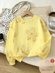 SHEIN Sparklyn 青少年女孩抓絨內裡連帽衛衣，保暖針織寬鬆花卉款，秋冬穿搭，可愛返校 Y2K 上衣 - 彩色 - 查看 2