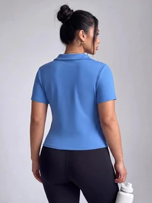 SHEIN Velisys 女款高爾夫球衫 / Polo衫 夏季V領運動網球背心 - 藍色 - 查看 2