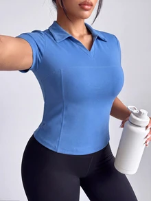 SHEIN Velisys 女款高爾夫球衫 / Polo衫 夏季V領運動網球背心 - 藍色 - 查看 4