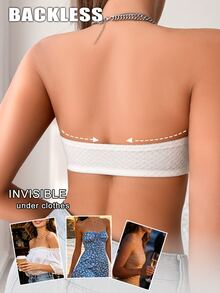 SHEIN 1pc Plaid Bandeau Wireless No Padding Bra With Anti-Slip Grip For Women - White - View 2