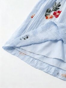GlowEve Casual Floral Embroidered Chiffon Dolman Sleeve Shirt And Shorts Set For Women - Blue - View 4