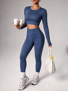 Easithlete Easithlete Solid Color High Waist Tight Equestrian Pants Blue - Dusty Blue - View 6