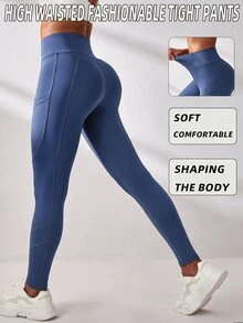 Easithlete Easithlete Solid Color High Waist Tight Equestrian Pants Blue - Dusty Blue - View 1