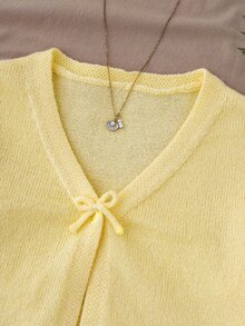 Girlism 青少年女孩秋冬新款淡黃色針織休閒百搭開襟毛衣，返校穿搭 - 黃色 - 查看 8