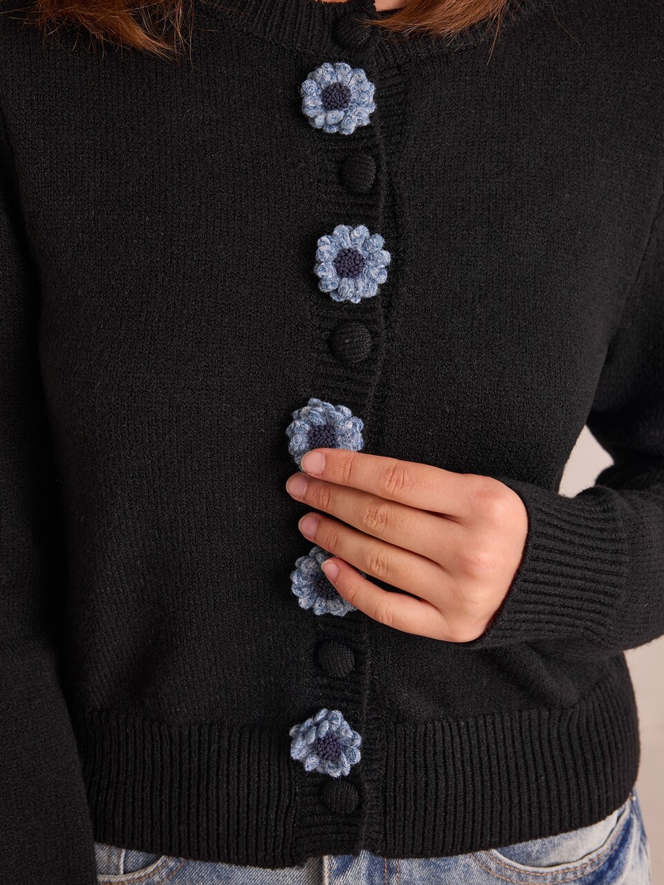 Enchnt Premium Pre-Fall Romantic Women's Elegant Black Vintage 3D Floral Wool Sweater Cardigan,Casual Tops,Festival Outfits,Work Outfits,Teacher Work