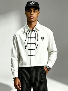 Manfinity Dauomo Men's Chinese Style Fashion Frog Button Long Sleeve Top - White - View 4