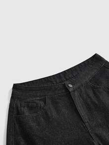 ROMWE Grunge Punk Ultra Low Waist Drawstring Bowknot Cocoon Loose Fit Denim Jeans - Black - View 8