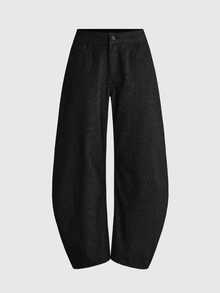 ROMWE Grunge Punk Ultra Low Waist Drawstring Bowknot Cocoon Loose Fit Denim Jeans - Black - View 6