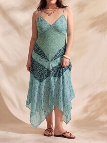GalTyme Plus Size Women's All-Over Print Casual Cottage Core Boho Party Vacation Spaghetti Strap Dress Sage Green Summer - Mint Green - View 5