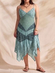 GalTyme Plus Size Women's All-Over Print Casual Cottage Core Boho Party Vacation Spaghetti Strap Dress Sage Green Summer - Mint Green - View 6