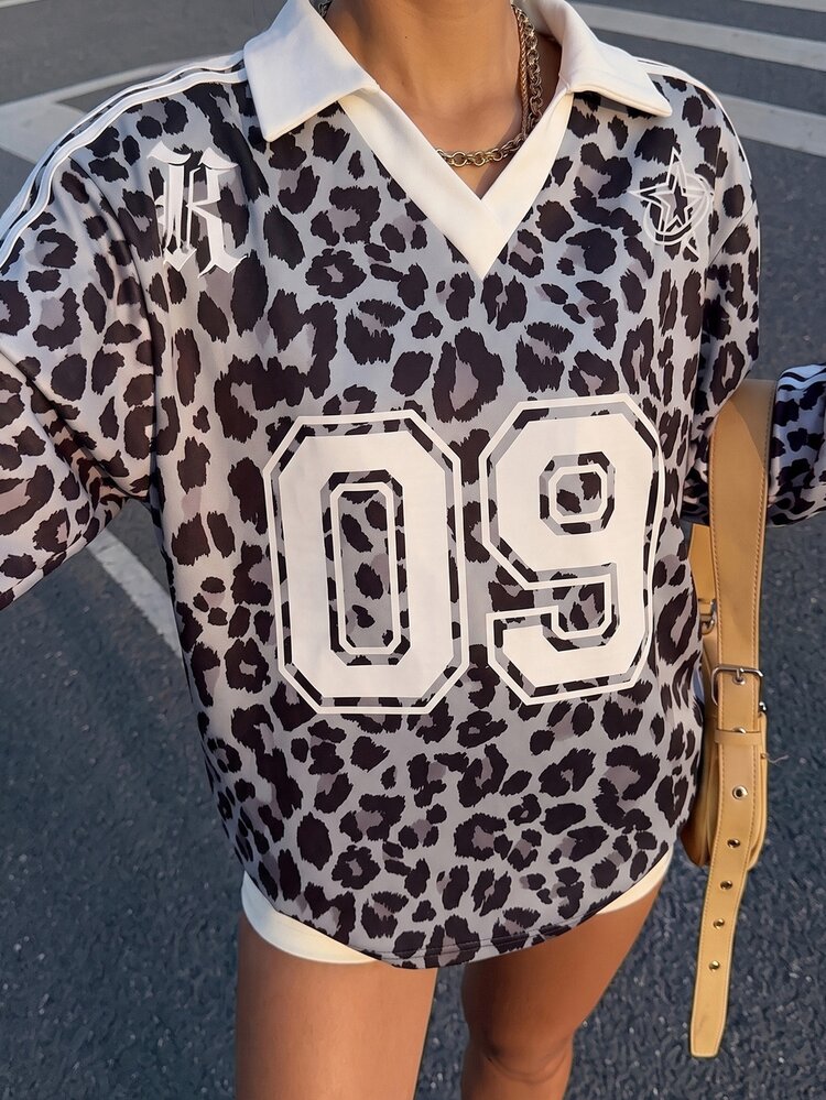 Muchica Women's Digital Leopard Print Colorblock Long Sleeve Sweatshirt - Dark Grey - View 3
