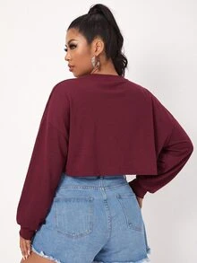 SHEIN EZwear Plus Size Women's Solid Color Casual Versatile Everyday Sweatshirt Fall - Burgundy - View 2