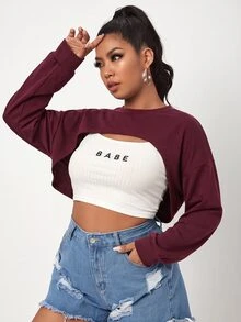 SHEIN EZwear Plus Size Women's Solid Color Casual Versatile Everyday Sweatshirt Fall - Burgundy - View 5