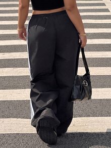 Muchica Plus Size Bow Print Striped Drawstring Waist Loose Pants - Multicolor - View 2