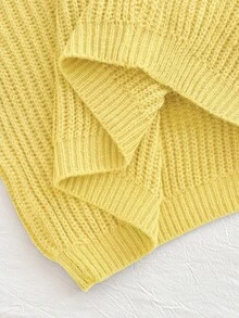 SHEIN EZwear Plus Size Casual Solid Color Cardigan, Autumn/Winter - Light Yellow - View 3