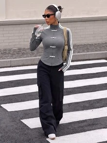 Muchica Dark Gray Spring/Summer New Women's Knit Sporty Style Ribbon Button Design Sun Protection Thin Jacket - Dark Grey - View 6