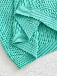 SHEIN EZwear Plus Size Button Long Sleeve Fashionable Cardigan Sweater Winter - Teal Blue - View 6