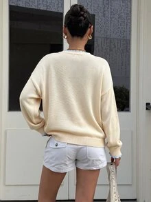 Muchica Women's Fish Pattern Casual Daily Long Sleeve Sweater - Apricot - View 2