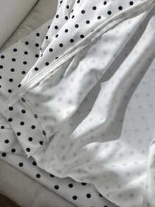 SHEIN 兒童青少年女孩休閒白色底黑波點純黑連帽外套 2 件套，百搭學院風返校秋/冬季外套 - 黑與白 - 查看 12
