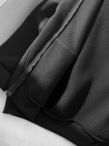SHEIN 兒童青少年女孩休閒白色底黑波點純黑連帽外套 2 件套，百搭學院風返校秋/冬季外套 - 黑與白 - 查看 7