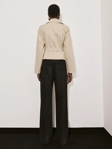 ATUI Studio Mantel Trench Wanita Warna Polos dengan Kerah Berlengan Panjang dan Kancing Ganda - Khaki - View 4
