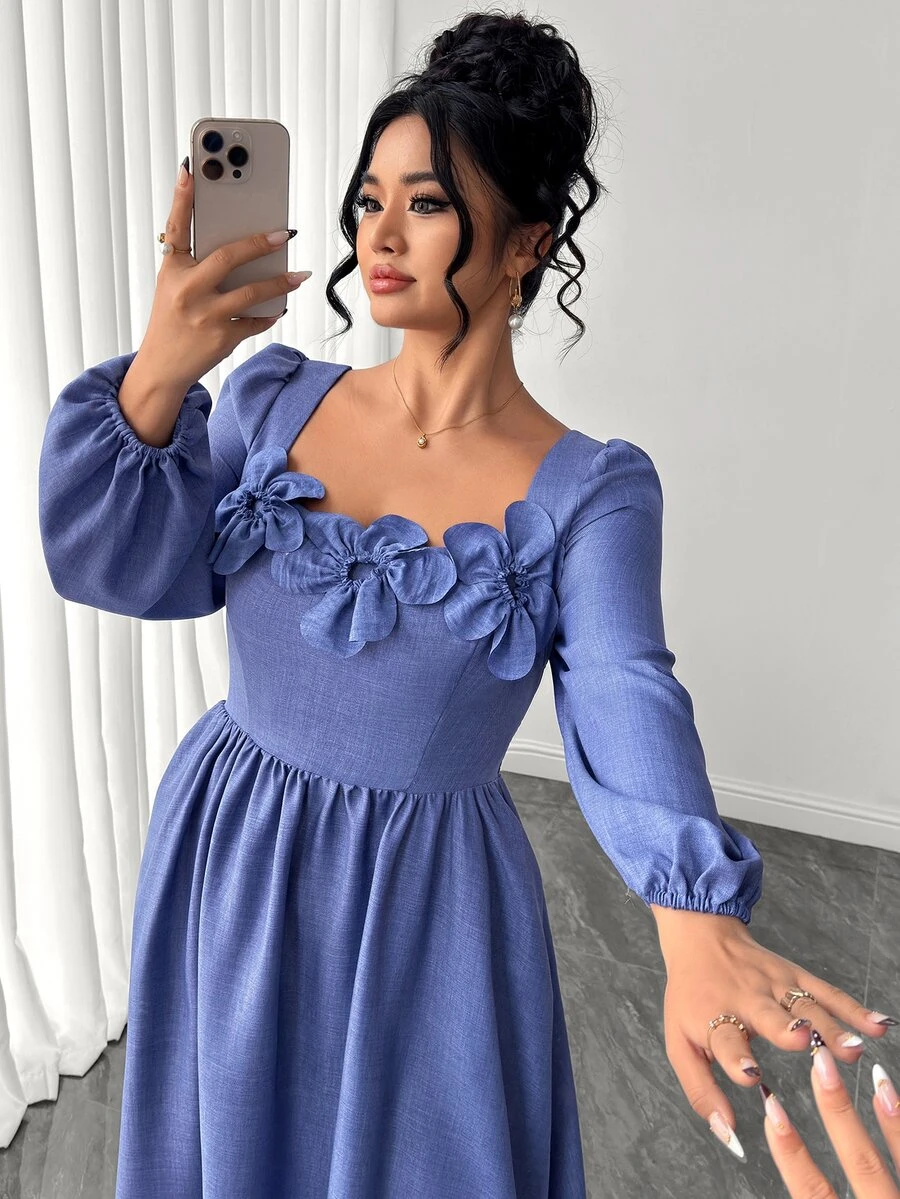 Elenzga Plus Size Dresses Fall - Blue - View 1