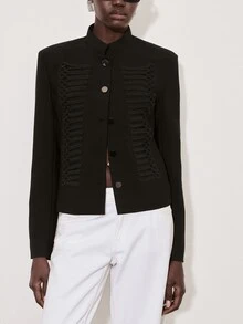 ATUI Studio Women's Vintage Napoleon Jacket Elegant Button & Ribbon Trim Long Sleeve Blazer Fall Transition Outfit Essential - Black - View 5