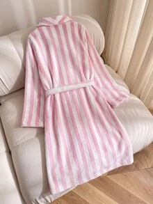 女童條紋毛絨繫帶睡袍 秋冬款 - 彩色 - 查看 4