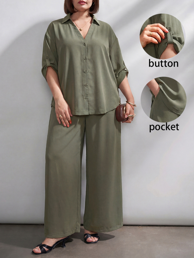 Chikora Plus Size Summer Brown Cardigan 2 Pieces Set, Brown 2 Pieces Set, Office Wear, Suitable For Multiple Occasions Saudi National Day - Multicolor - View 7