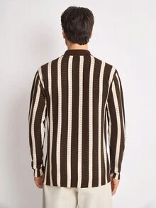 RONVEXI Men's Striped Long Sleeve Single-Breasted Casual Knit Cardigan Holiday Festival Autumn Streetwear Winter - Brown - View 2