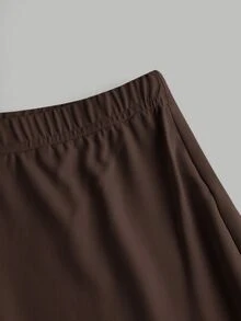 SHEIN Girlism 2pcs/Set Teen Girl Ruched Bandeau Top & Flared Pants Set - Brown - View 7