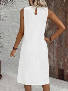 EMERY ROSE Casual Boho Solid Color Round Neck A-Line Summer Dress, Women Summer Dress,Casual Picnic Vacation White - Multicolor - View 8