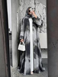 Al Najma 2 Pcs Elegant Modest Women's Fall/Winter Set Women's Long Sleeve Loose Ink-Dyed Arabic Abaya Formal Christening Guest Grey - Coffee Brown - View 6