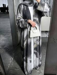 Al Najma 2 Pcs Elegant Modest Women's Fall/Winter Set Women's Long Sleeve Loose Ink-Dyed Arabic Abaya Formal Christening Guest Grey - Coffee Brown - View 5