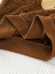 SHEIN 兒童 2 件組小男孩休閒可愛刺繡熊圖案連帽法蘭絨運動上衣與運動長褲，適合秋冬穿著 - 棕色 - 查看 8