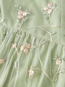 SHEIN MOD 大尺碼女款優雅 Ninang 開肩刺繡收腰中長洋裝，綠色，適用舞會、婚禮賓客、畢業季，奢華夏季款 - 綠色 - 查看 6