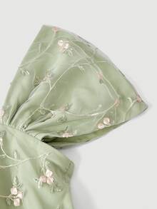 SHEIN MOD 大尺碼女款優雅 Ninang 開肩刺繡收腰中長洋裝，綠色，適用舞會、婚禮賓客、畢業季，奢華夏季款 - 綠色 - 查看 5