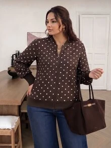 Lounesse Plus Size Sleeve Silhouette Floral Patchwork Versatile Thin Women's Jacket Office Formal Rodeo Autumn Normal Fall - Brown - View 3