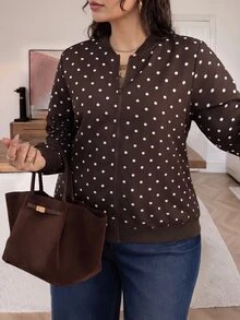 Lounesse Plus Size Sleeve Silhouette Floral Patchwork Versatile Thin Women's Jacket Office Formal Rodeo Autumn Normal Fall - Brown - View 5