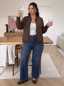 Lounesse Plus Size Sleeve Silhouette Floral Patchwork Versatile Thin Women's Jacket Office Formal Rodeo Autumn Normal Fall - Brown - View 7