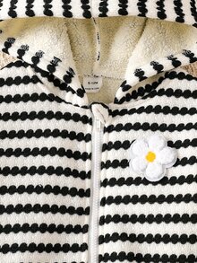 SHEIN 女嬰秋冬款柔軟舒適可愛刺繡粉色保暖內裡長袖連帽衛衣與長褲2件套 - 黑與白 - 查看 5