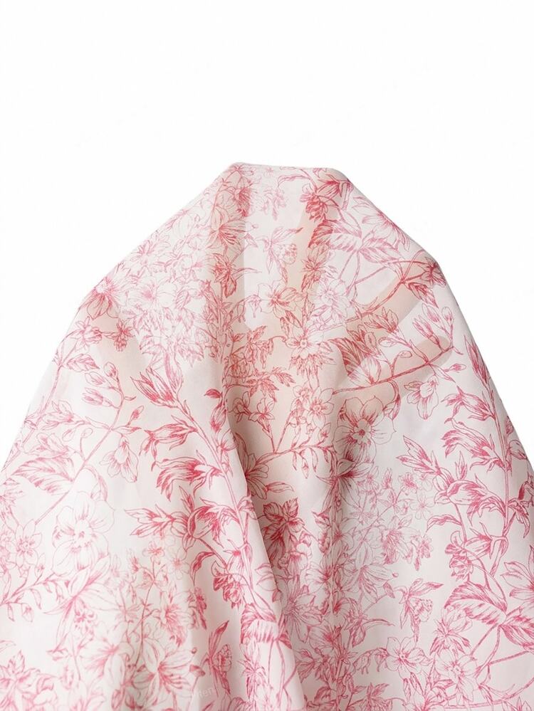 Rosumi Plus Size Women's Summer Casual Vacation V-Neck Short Sleeve Pink Ditsy Floral Print Mini Dress,White Boho Holiday Flowy Beach Sundress Outfit - Pink - View 11