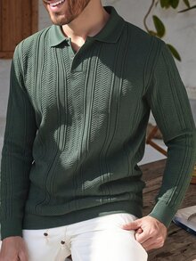 Manfinity CityGents 男士春秋輕量針織套頭毛衣，適合假期節慶、秋季街頭穿搭與冬季 - 軍綠色 - 查看 3