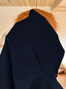 SHEIN 孕妇纯色高腰休闲褶皱口袋宽松短裤 - 藏蓝色 - 查看 7