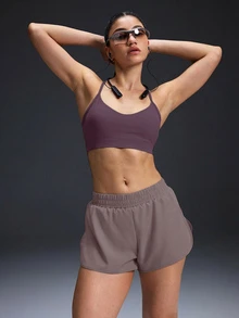 Powerista Women's Solid Color Cropped Camisole And Shorts Sports Set - Purple - View 6