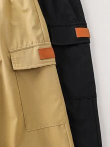 SHEIN 2件組兒童青少年男孩休閒寬鬆黑色工裝慢跑褲、卡其色工裝褲，基礎下著，適合秋冬、學校、家庭聚會、度假、派對，秋季穿搭，冬季穿搭 - 彩色 - 查看 5