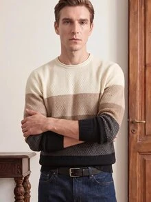 Manfinity CityGents 秋冬新款男士拼色條紋百搭套頭長袖毛衣 假日節慶街頭風 - 彩色 - 查看 5