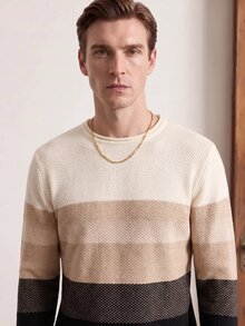 Manfinity CityGents 秋冬新款男士拼色條紋百搭套頭長袖毛衣 假日節慶街頭風 - 彩色 - 查看 4