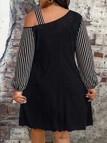 SHEIN Clasi Plus Contrast Striped Print Asymmetrical Neck Dress Fall - Multicolor - View 2