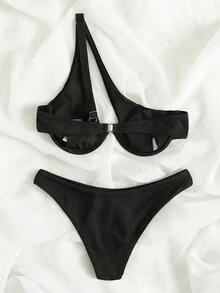 Bonvoyette Baju Renang Cincin Plain Seksi - Hitam - View 4